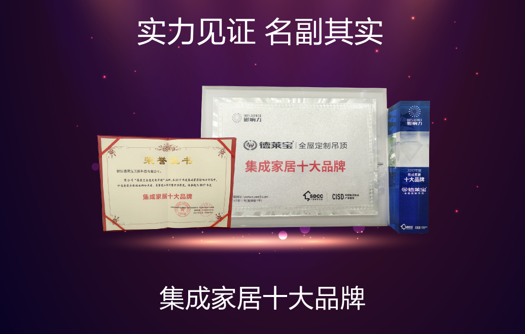 德萊寶榮獲“集成家居十大品牌”、“集成吊頂十大品牌”雙料大獎！